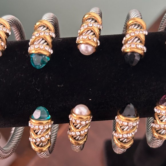 CABLE BANGLE  Stainless Steel bracelets with coloured stone and cubic zirconia - Picture 4 of 13